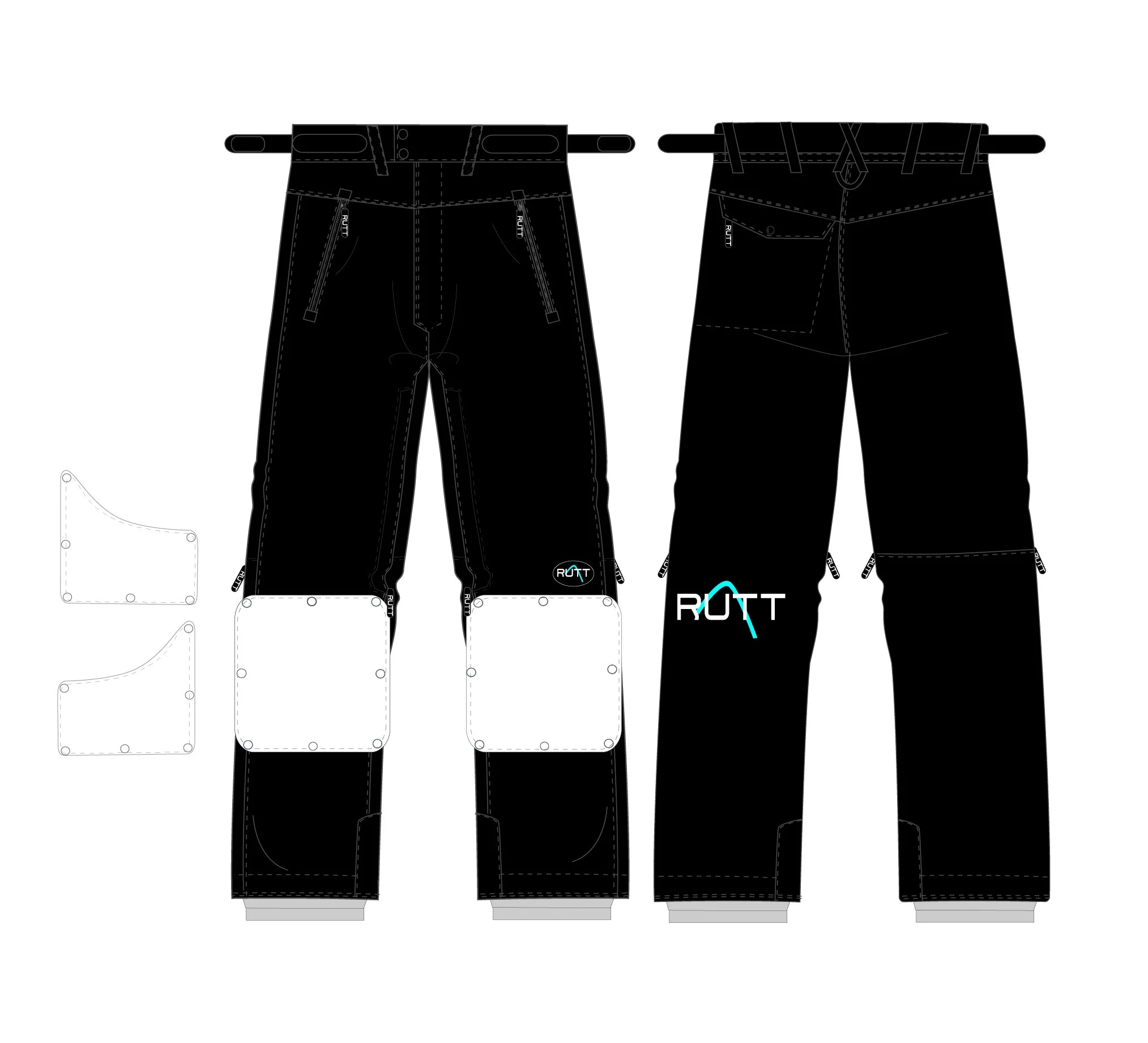 CLASSIC MOGUL PANTS, BLACK INSULATED W/ White Patches — RUTT CLASSIC MOGUL PANTS, BLACK INSULATED W/ White Patches — RUTT